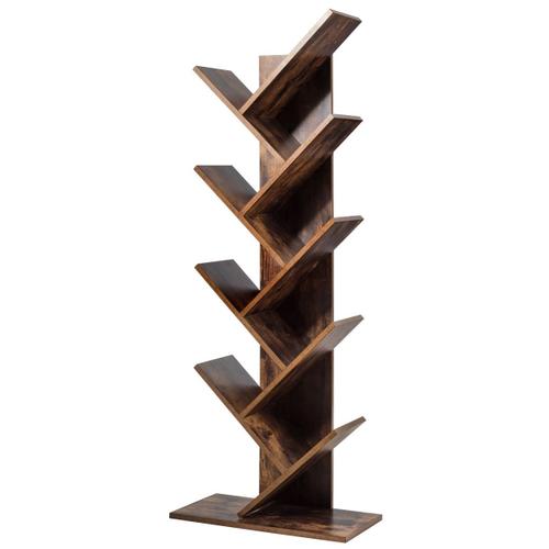 Étagère En Bois 8 Niveaux Bibliothèque À Arbre Marron Rustique Meuble Rangement Livre Objet Décoration Maison Salon Chambre