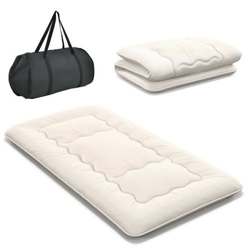 Costway Matelas Futon 90x200cm - Surmatelas Amovible, Sac De Transport -Matelas De Sol Portable -Maison Camping-Car Dortoir -Beige