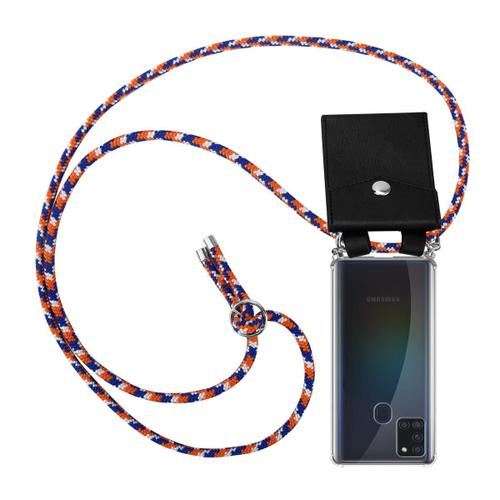 Cadorabo Chaîne De Téléphone Portable Compatible Avec Samsung Galaxy A21s En Orange Bleu Blanc - Étui De Protection En Silicone Avec Anneaux Argentés, Cordon De Serrage Et Étui Amovible