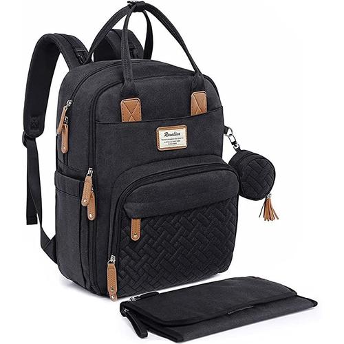 RUVALINO Sac à dos à langer Grand sac à dos à langer avec sac multifonctionnel pour bébé et matelas à langer mobile - Porte-sucette - pour maman et papa, Taille unique