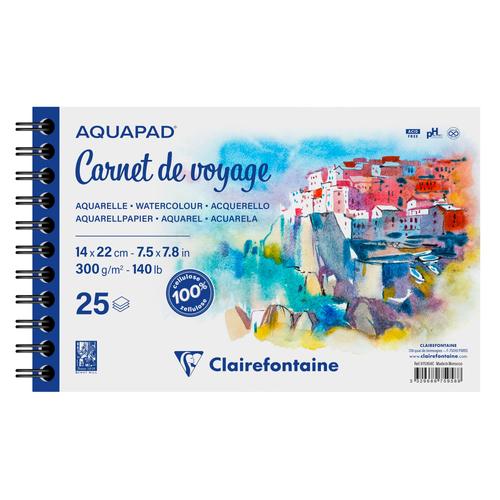 Carnet De Voyage - Aquarelle - Spirales - 14x22 Cm - 25 Feuilles - 300g - Aquapad - Clairefontaine