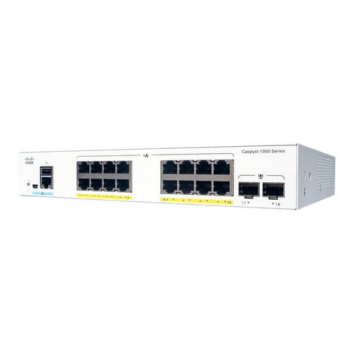 Cisco Catalyst 1000-16FP-2G-L - Commutateur - Géré - 16 x 10/100/1000 (PoE+) + 2 x Gigabit SFP (liaison montante) - Montable sur rack - PoE+ (240 W)