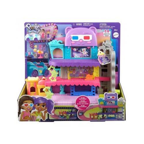 Coffret Multiplexe Cinema Polly Pocket - Avec Mini Poupees, Voiture, Accessoires - Univers Polyville - Set De Jeu Fille + Carte