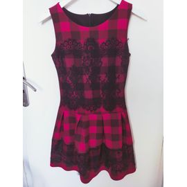 Robe En Tissu Écossais Noir & Rouge Avec Dentelle Xs (Indiqué S) Tbe