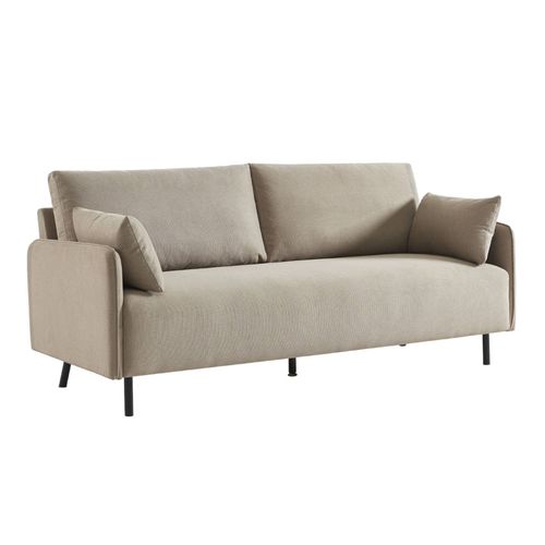 Canapé 3 Places Au Tissu Beige Déperlant Avec Pieds En Métal Noir