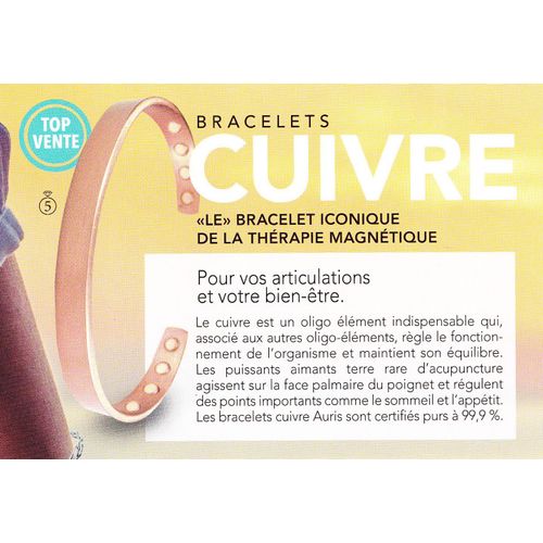 Bracelet Magnétique Cuivre Lisse Mat Longueur 18 Cm