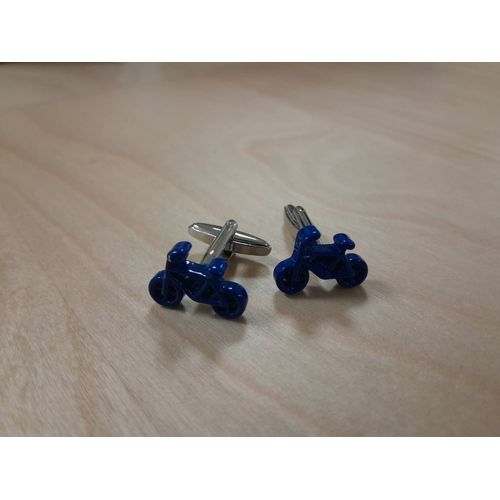 Boutons De Manchettes Style Vélo ,De Couleur Argent Et Bleu