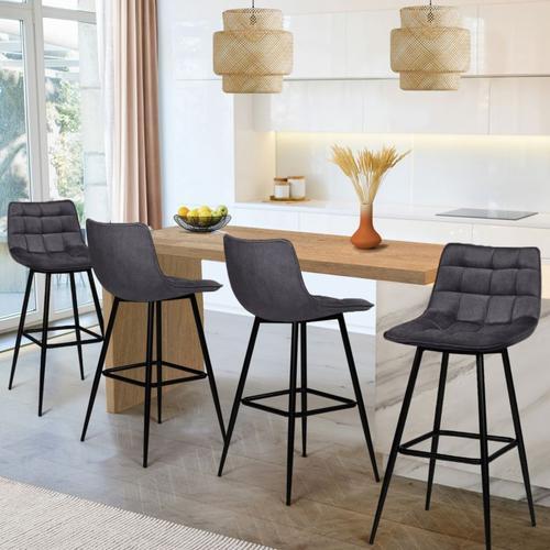 Lot De 4 Tabourets De Bar Mady En Velours Gris Foncé