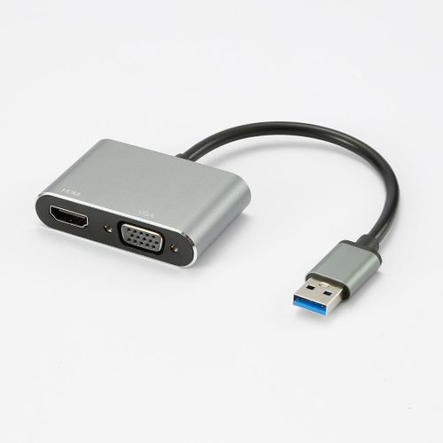 Adaptateur USB 3.0 male / HDMI F + VGA F HDMI 1920*1080P, adaptateur USB-C mâle/USB A femelle inclus, boîtier métal