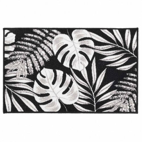 Tapis Antidérapant - 50x80 Cm - Feuillage Noir,Gris Et Blanc - Noir Noir