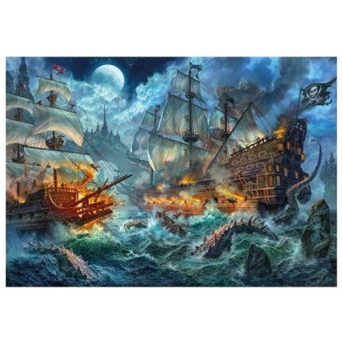 Puzzle Bateaux Pirates Et Creatures De La Mer 1000 Pieces - Bataille Navale - Poster Inclus - Set Puzzle Collection Adultes Et Carte