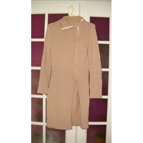 Veste Longue Tricoté Main Taille 12/14 Ans Beige