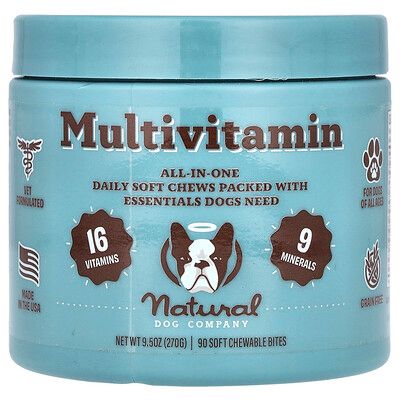 Natural Dog Company Multivitamines, Pour Chiens, Tous Âges, 90 Bouchées Molles À Croquer, 270 G