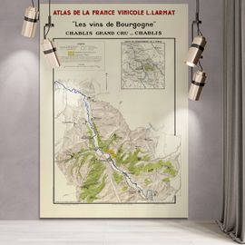 Carte Vinicole Du Chablis Grand Cru - 65x44,5cm Reproduction De L’Atlas Les Vins De Bourgogne De L. Larmat (1942)