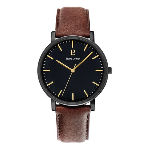 Montre Pierre Lannier Essential Cadran Noir Bracelet Cuir Brun