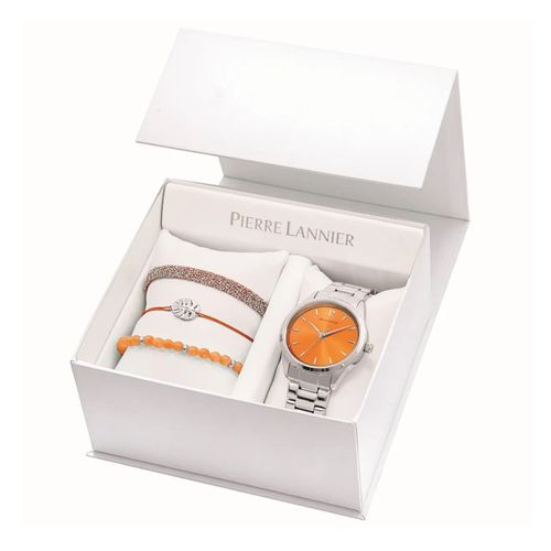 Coffret Femme Roxane Cadran Orange Bracelet Acier Pierre Lannier X Les Interchangeables Edition Limitée