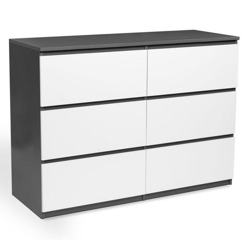 Commode 6 Tiroirs Tomi Bois Blanc Et Gris