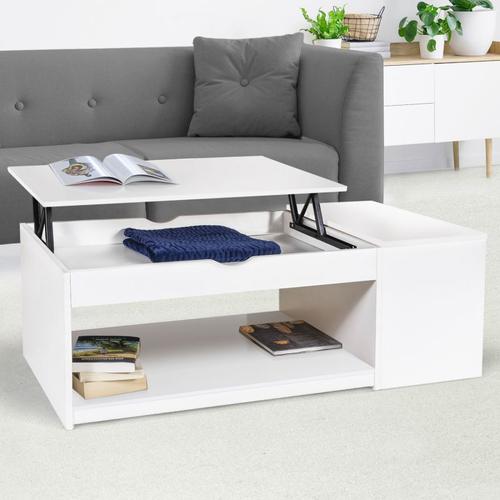 Table Basse Plateau Relevable Elea Avec Coffre Bois Blanc