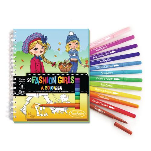 Sentosphère Carnet De Coloriage Fashion Girls + Feutres