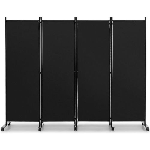 Costway Paravent À Roulettes 4 Panneaux Pliable, Brise-Vue, Cloison De Séparation Pièce Sur Pied Protéger Privée, 225 X 173 Cm Noir