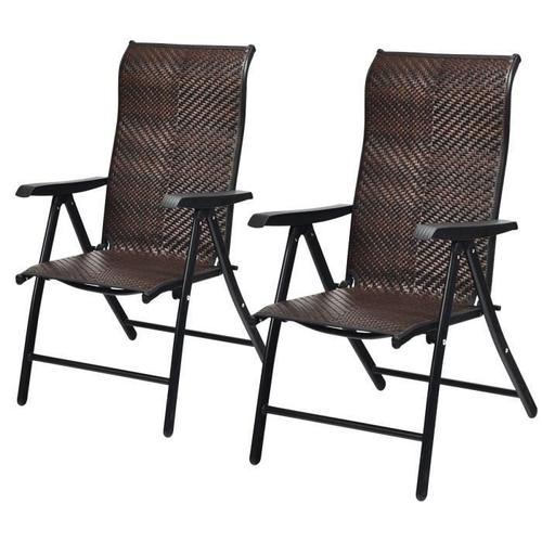 Costway Chaises Pliantes De Jardin En Rotin, 2 Pièces Avec Dossier Réglable Pour Extérieur&intérieur, 71x58x111cm, Marron