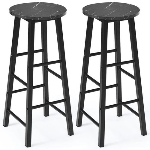 2 Tabourets De Bar - Costway - Assise Effet Marbre Avec Repose-Pieds,Cadre En Métal Pour Bar-Bistrot, Salle À Manger, Cuisine Noir