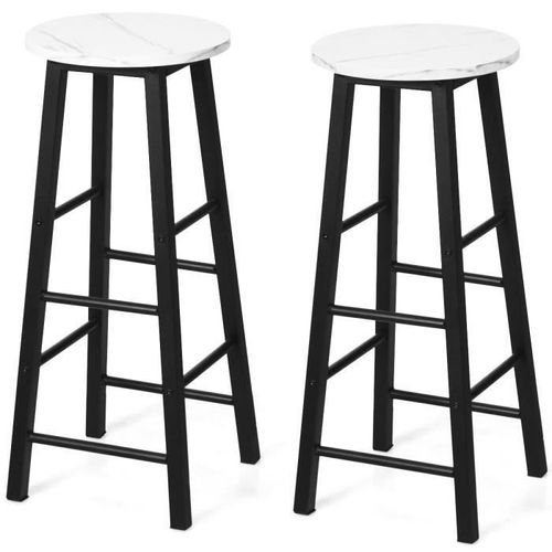 Lot De 2 Tabourets De Bar Costway Assise Effet Marbre Avec Repose-Pieds Et Cadre En Métal Blanc