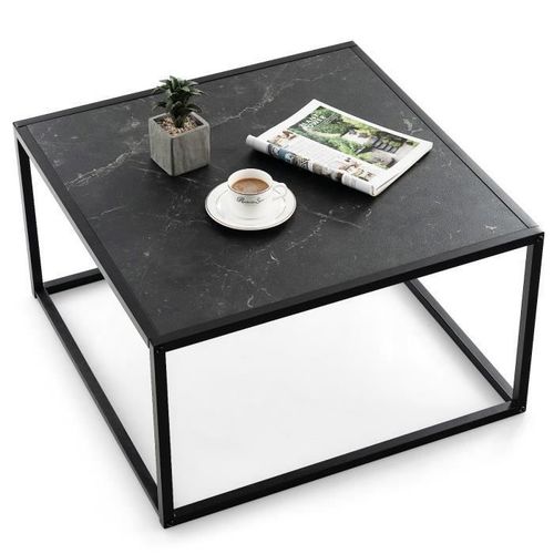 Table Basse Carrée Moderne - Costway - Noir - Acier - 70 X 70 X 40 Cm - Faux Marbre