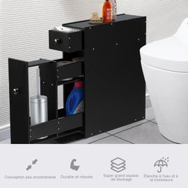 Costway Meuble De Salle De Bain Avec Étagère Et Tiroir De Rangement Armoires Wc 16 X 48 X 58cm En Bois Noir