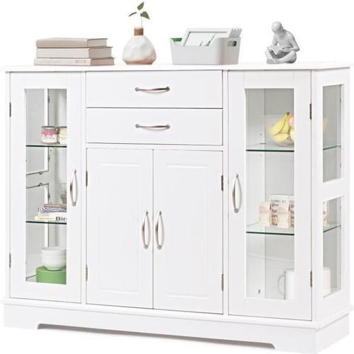 Buffet De Cuisine - Costway - Blanc - 107 X 30 X 82 Cm - 2 Tiroirs - 4 Portes