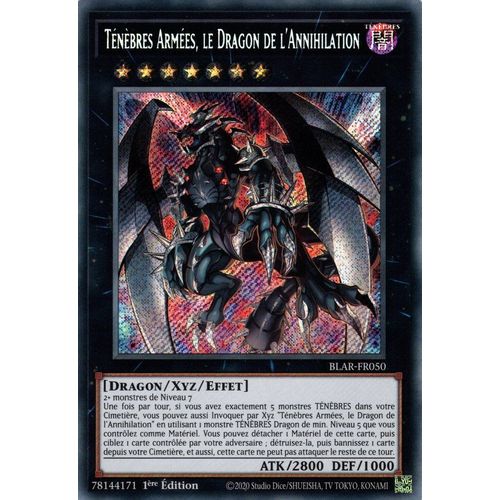 Yu Gi Oh ! Ténèbres Armées, Le Dragon De L'annihilation Blar-Fr050 Secret Rare En Français