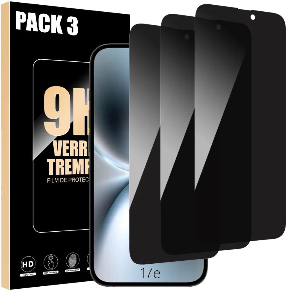 3x Verre Trempé Anti-Espion pour iPhone 17e - Protection Antichoc A...