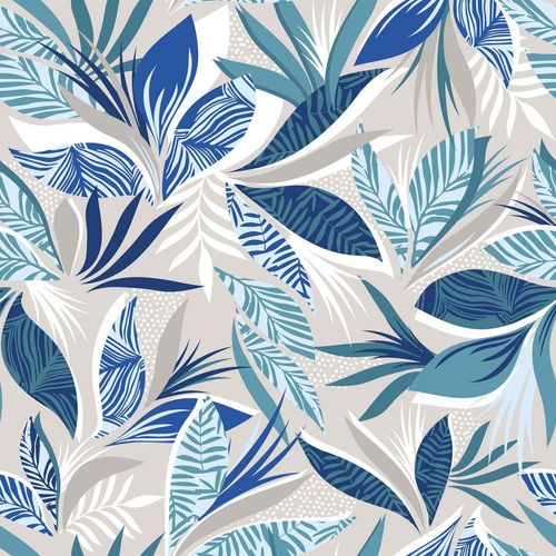 Toile Cirée Au Mètre - Largeur 140 Cm - Feuilles Bleues - Bleu Bleu