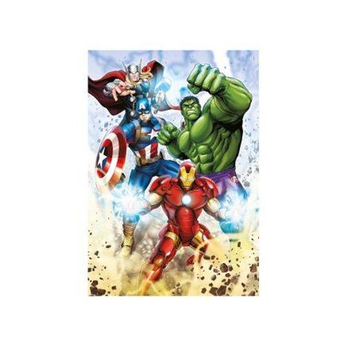 Marvel - Puzzle Enfant 60 Pieces Grands Super Heros Avengers : Hulk, Captain America, Iron Man, Thor - Set Puzzle Garcon + Carte