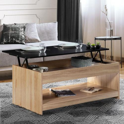 Table Basse Plateau Relevable Soa Bois Imitation Hêtre Plateau Noir