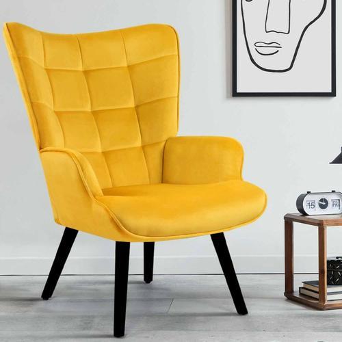 Fauteuil Scandinave Ania Velours Jaune