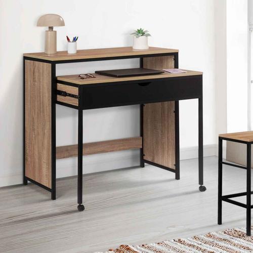 Bureau Extensible 1 Tiroir Boston Bois Et Noir Design Industriel