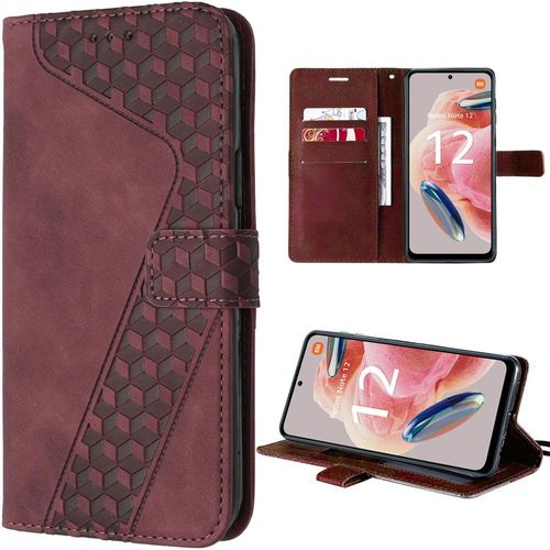 Coque Pour Xiaomi Redmi Note 12 4g, Rouge, Housse Embossée Effet Cuir Avec Fentes Pour Cartes Et Béquille (Pas Pour Redmi 12) - E.F.Connection