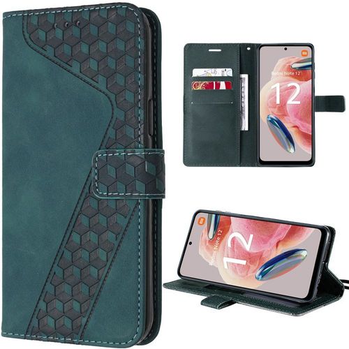 Coque Pour Xiaomi Redmi Note 12 4g, Etui Design Géométrique Effet Cuir Avec Porte-Cartes Et Support, Vert (Pas Pour Redmi 12) - E.F.Connection