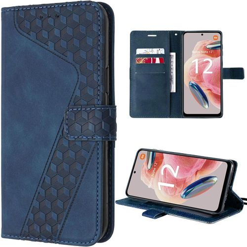 Coque Pour Xiaomi Redmi Note 12 4g, Bleu Marine, Etui Embossé En Cuir Pu Avec Porte-Cartes Et Support (Pas Pour Redmi 12) - E.F.Connection