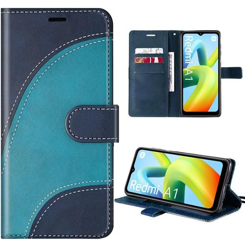 Coque Pour Xiaomi Redmi A1/A2, Housse Pliable En Cuir Pu Avec Poche À Cartes Et Support, Motif Vague Epissée - Bleu - Booling