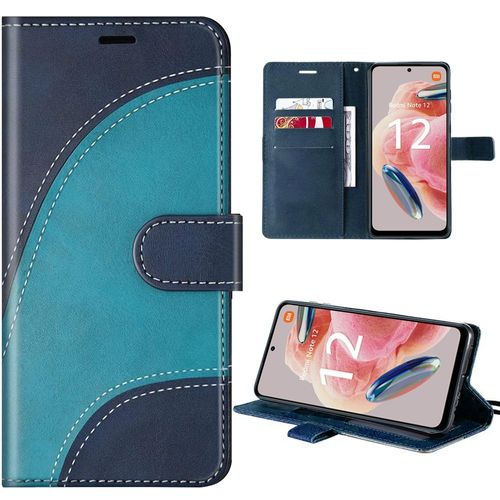 Coque Pour Xiaomi Redmi Note 12 4g, Bleu, Etui À Motif Vague En Cuir Pu Avec Porte-Cartes Et Béquille (Pas Pour Redmi 12) - Booling