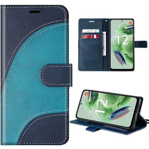 Coque Pour Xiaomi Redmi Note 12 5g, Bleu, Etui Motif Vague En Cuir Pu Avec Poche À Cartes Et Support (Pas Pour Redmi 12) - Booling