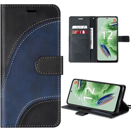 Coque Pour Xiaomi Redmi Note 12 5g, Noir, Etui Effet Cuir À Motif Vague Avec Porte-Cartes Et Suppport Réglable (Pas Pour Redmi 12) - Booling