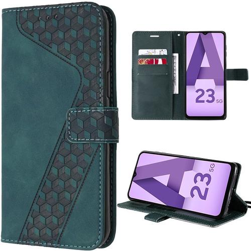 Coque Pour Samsung Galaxy A23 5g, Antichoc En Synthécuir Vert Avec Poche À Cartes Et Béquille Réglable, Motif En Relief - E.F.Connection