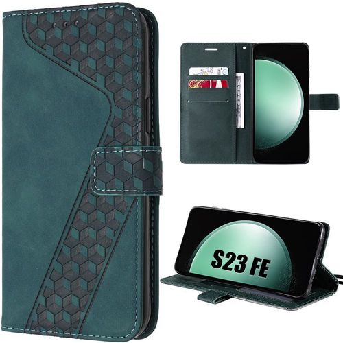 Coque Pour Samsung Galaxy S23 Fe, Vert, Magnétique À Motif Embossé En Cuir Pu Avec Porte-Cartes Et Béquille (Pas Pour S23) - E.F.Connection