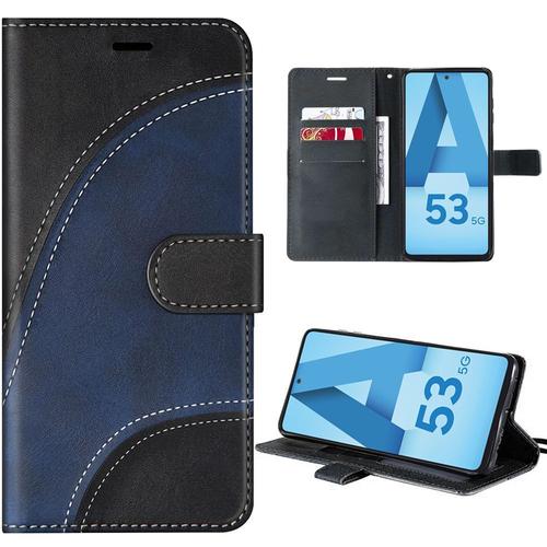 Coque Pour Samsung Galaxy A53 5g, Pliable En Cuir Pu Et Tpu Avec Poche À Cartes Et Béquille, Style Vague Epissée- Noir - E.F.Connection