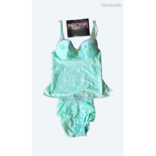 Ensemble Lingerie Kookaï Caraco 90b + Shorty T38 Bleu État Neuf