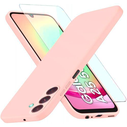 Coque Pour Samsung Galaxy A25 5g Silicone Rose + Verre Trempe Little Boutik©