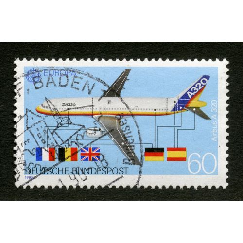 Timbre Oblitéré Deutsche Bundespost, Airbus A 320, 1988, 60
